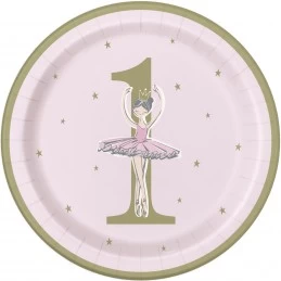 Ballerina Pink & Gold 1st Birthday Large Plates (Pack of 8) | Pink & Gold First Birthday Party Supplies