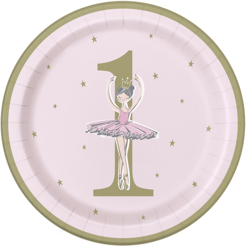 Ballerina Pink & Gold 1st Birthday Large Plates (Pack of 8) Ballerina Pink & Gold 1st Birthday Large Plates (Pack of 8)