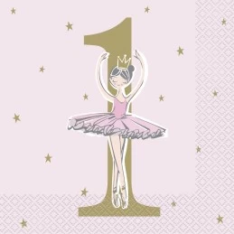 Ballerina Pink & Gold 1st Birthday Large Napkins (Pack of 16) | Pink & Gold First Birthday Party Supplies