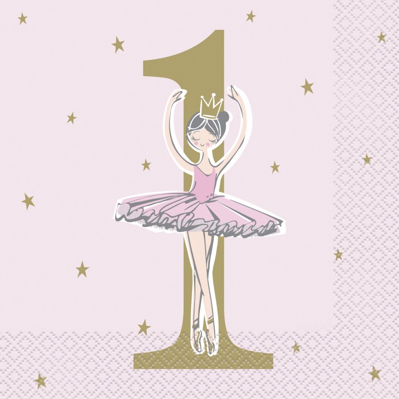 Ballerina Pink & Gold 1st Birthday Large Napkins (Pack of 16) Ballerina Pink & Gold 1st Birthday Large Napkins (Pack of 16)