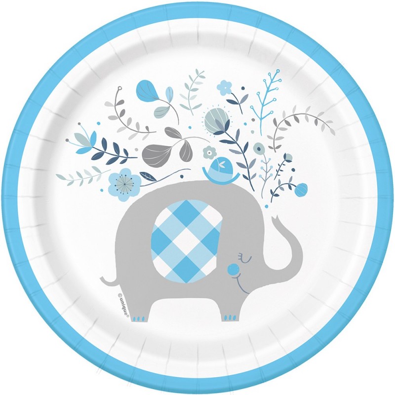 Blue Baby Elephant Small Plates (Pack of 8) | Blue Baby Elephant Party Supplies