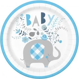 Blue Baby Elephant Large Plates (Pack of 8) | Blue Baby Elephant Party Supplies