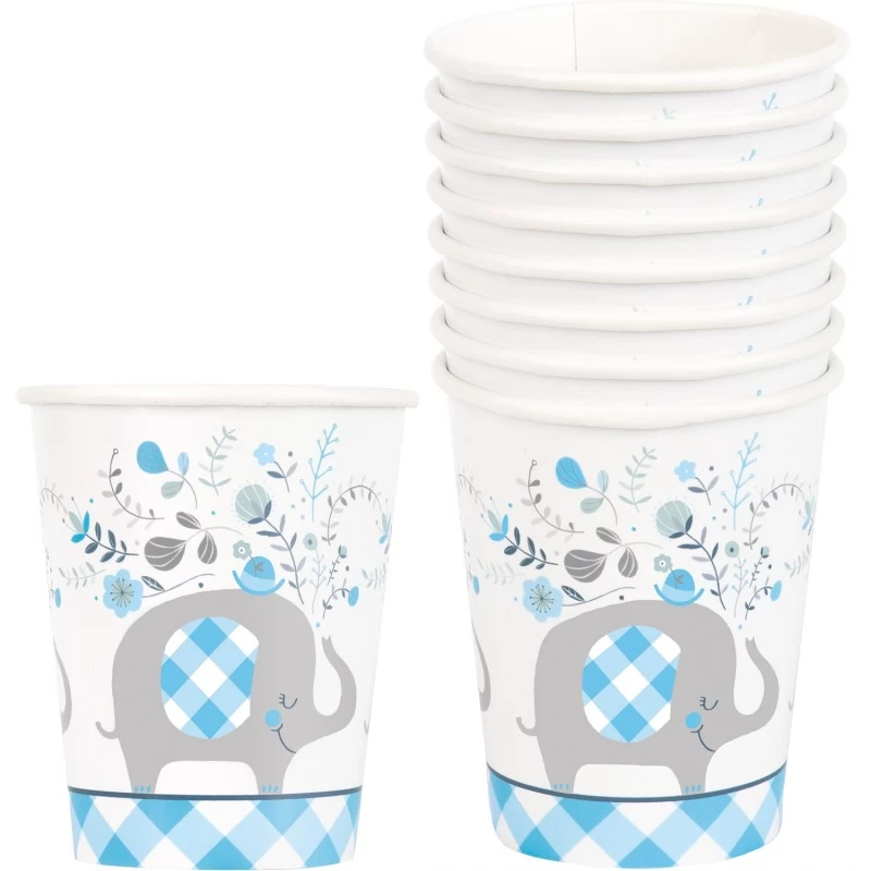 Blue Baby Elephant Paper Cups (Pack of 8) | Blue Baby Elephant Party Supplies