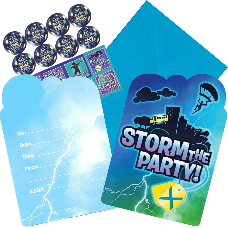 Battle Royal Fortnite Invitations (Set of 8) | Video Game Party Supplies