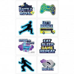 Battle Royal Fortnite Tattoos (Set of 8) | Video Game Party Supplies