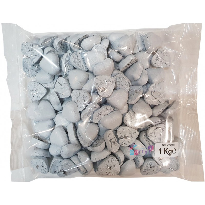 White Foiled Chocolate Hearts (1kg) | Lollies Party Supplies