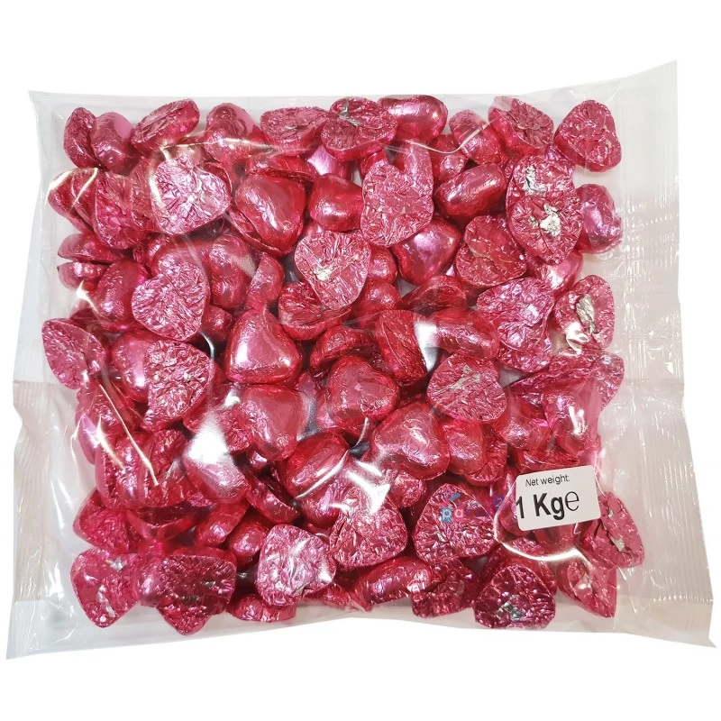 Pink Foiled Chocolate Hearts (1kg) | Lollies Party Supplies