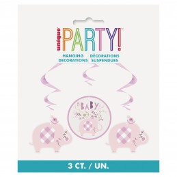 Pink Baby Elephant Swirl Decorations (Pack of 3) | Pink Baby Elephant Party Supplies