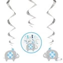 Blue Baby Elephant Swirl Decorations (Pack of 3)