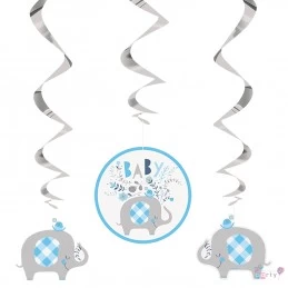 Blue Baby Elephant Swirl Decorations (Pack of 3) | Blue Baby Elephant Party Supplies