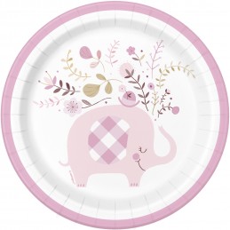 Pink Baby Elephant Small Plates (Pack of 8) | Pink Baby Elephant Party Supplies