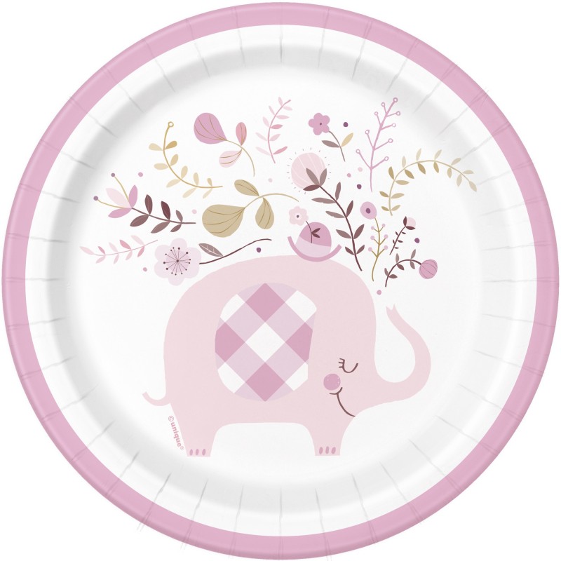 Pink Baby Elephant Small Plates (Pack of 8) | Pink Baby Elephant Party Supplies
