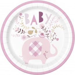 Pink Baby Elephant Large Plates (Pack of 8) | Pink Baby Elephant Party Supplies