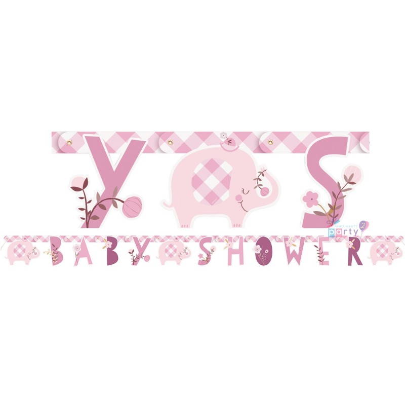 Pink Baby Elephant Baby Shower Banner | Pink Baby Elephant Party Supplies