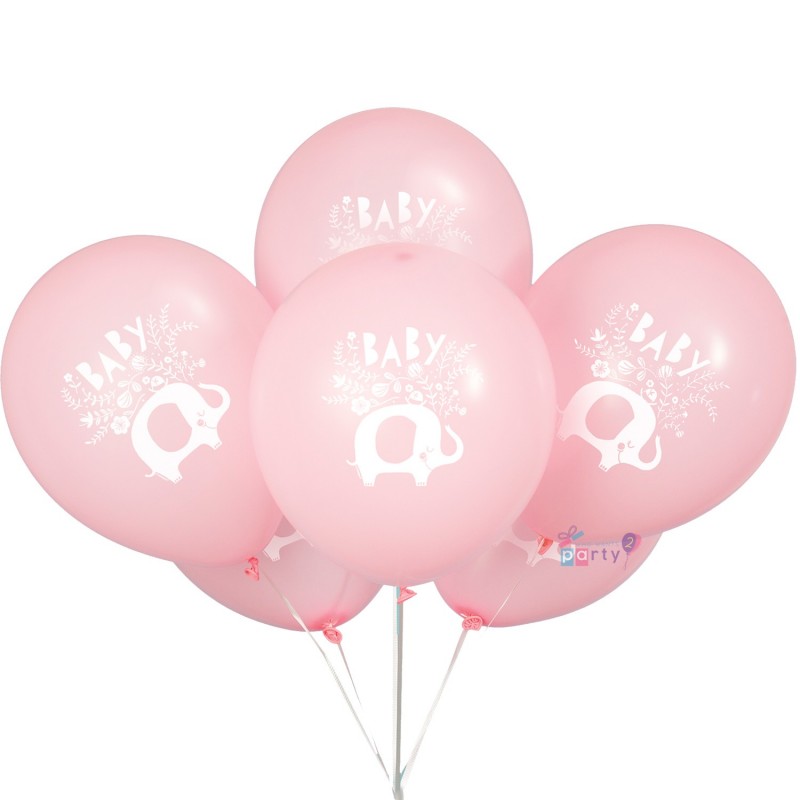 Pink Baby Elephant Baby Shower Balloons (Pack of 8) | Pink Baby Elephant Party Supplies