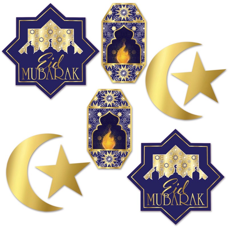 Eid Mubarak Cutout Decorations (Set of 8) | Ramadan/Eid Party Supplies