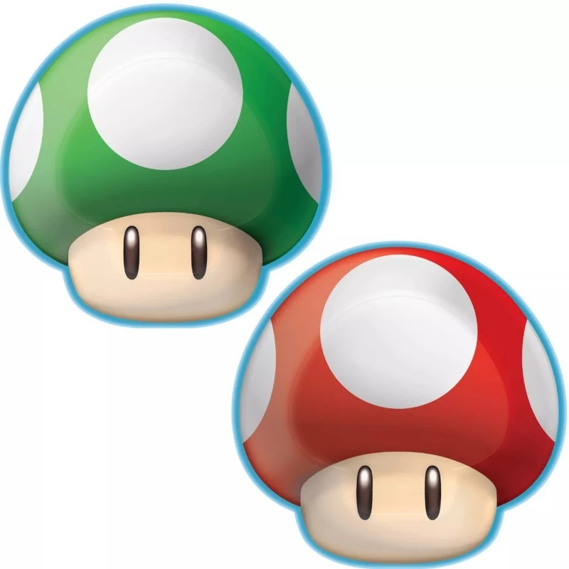 Super Mario Mushroom Shaped Plates (Pack of 8) | Super Mario Party Supplies  | Who Wants 2 Party
