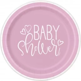 Pink Hearts Baby Shower Small Plates (Pack of 8) | Baby Girl Party Supplies