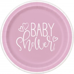 Pink Hearts Baby Shower Large Plates (Pack of 8) | Baby Girl Party Supplies