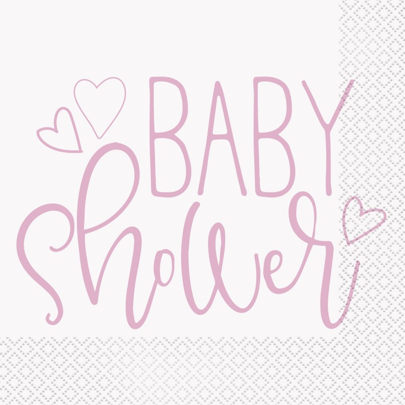 Pink Hearts Baby Shower Large Napkins (Pack of 16) | Baby Girl Party Supplies