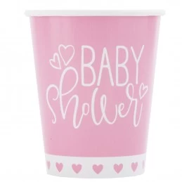 Pink Hearts Baby Shower Paper Cups (Pack of 8) | Baby Girl Party Supplies