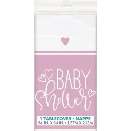 Pink Hearts Baby Shower Plastic Tablecover | Baby Girl Party Supplies