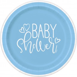 Blue Hearts Baby Shower Small Plates (Pack of 8) | Baby Boy Party Supplies