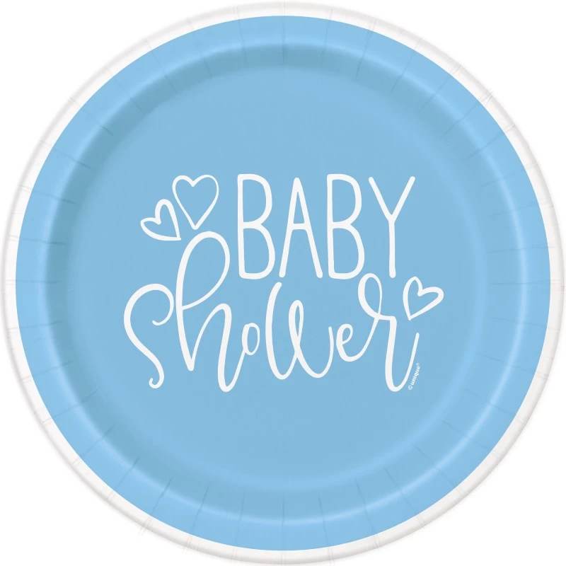 Blue Hearts Baby Shower Large Plates (Pack of 8) | Baby Boy Party Supplies