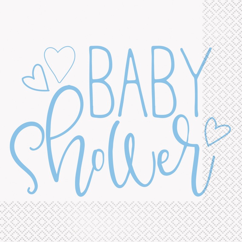 Blue Hearts Baby Shower Large Napkins (Pack of 16) | Baby Boy Party Supplies