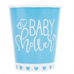 Blue Hearts Baby Shower Paper Cups (Pack of 8) | Baby Boy Party Supplies