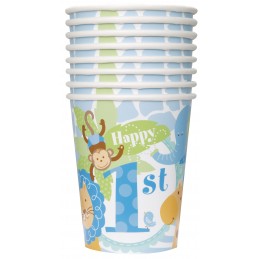 Blue Jungle Safari 1st Birthday Paper Cups (Pack of 8) | Boys Jungle 1st Birthday Party Supplies
