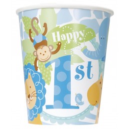 Blue Jungle Safari 1st Birthday Paper Cups (Pack of 8) | Boys Jungle 1st Birthday Party Supplies