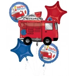 Fire Responders Birthday Foil Balloon Bouquet (5 Piece) | Fire Engine Party Supplies