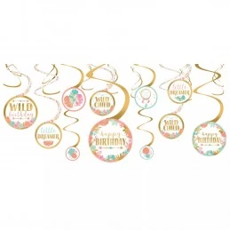 Boho Birthday Girl Swirl Decorations (Set of 12) | Boho Birthday Party Supplies