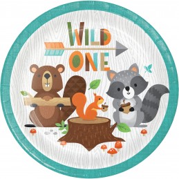 Woodland Animals Wild One Small Plates (Pack of 8) | Woodland Animals Party Supplies