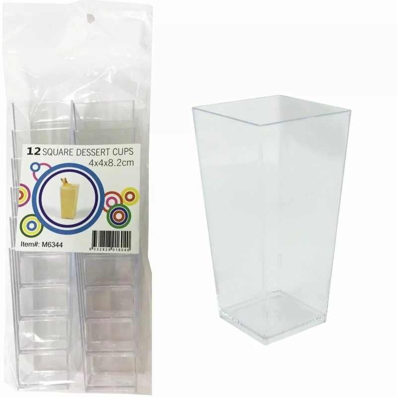 Clear Mini Plastic Square Dessert Cups 8.2cm (Pack of 12)