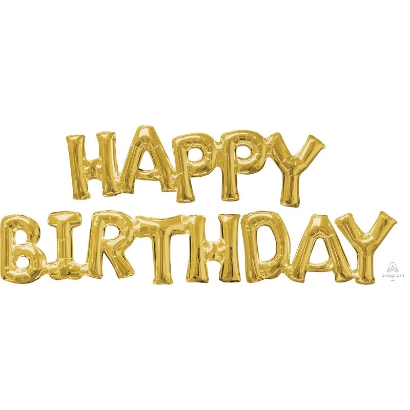 Air-Filled Gold Happy Birthday Letter Balloon Banner | Letter Balloons Party Supplies
