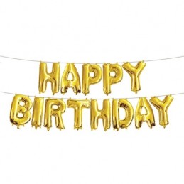 Air-Filled Gold Happy Birthday Letter Balloon Banner | Letter Balloon Party Supplies