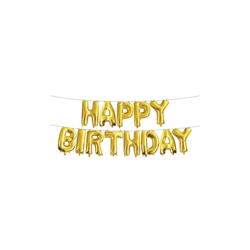 Air-Filled Gold Happy Birthday Letter Balloon Banner | Letter Balloon Party Supplies