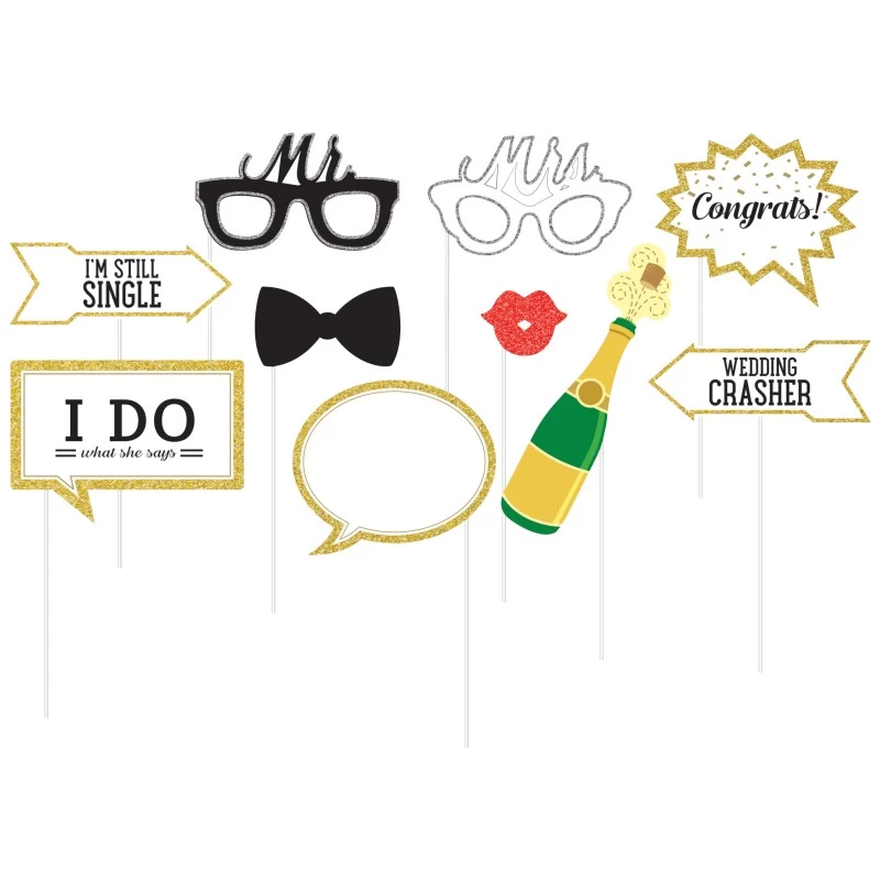 Wedding Photo Booth Props (Set of 10)