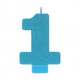 1st Birthday Blue Glitter Candle | Toy Story
