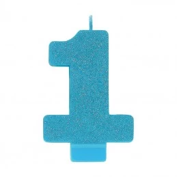 Glitter Number 1 Blue Candle