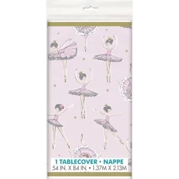 Ballerina Pink & Gold 1st Birthday Plastic Tablecover
