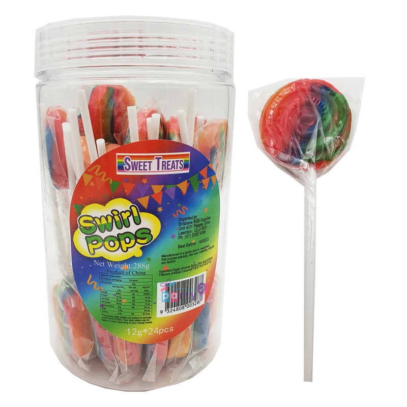 Rainbow Swirl Lollipops (Pack of 24) | Lollies Party Supplies