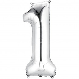 86cm Silver Number Balloon (1) - Inflated