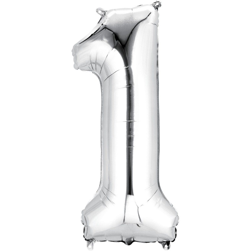 86cm Silver Number Balloon (1) - Inflated