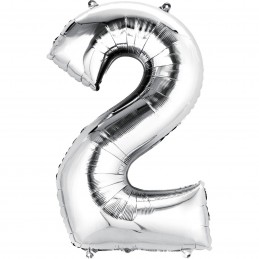 86cm Silver Number Balloon (2) - Inflated