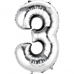 86cm Silver Number Balloon (3) - Inflated