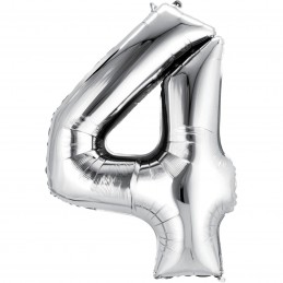 86cm Silver Number Balloon (4) - Inflated