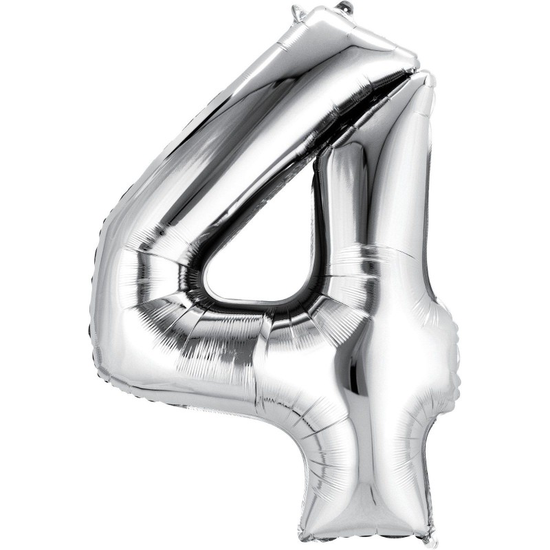 86cm Silver Number Balloon (4) - Inflated